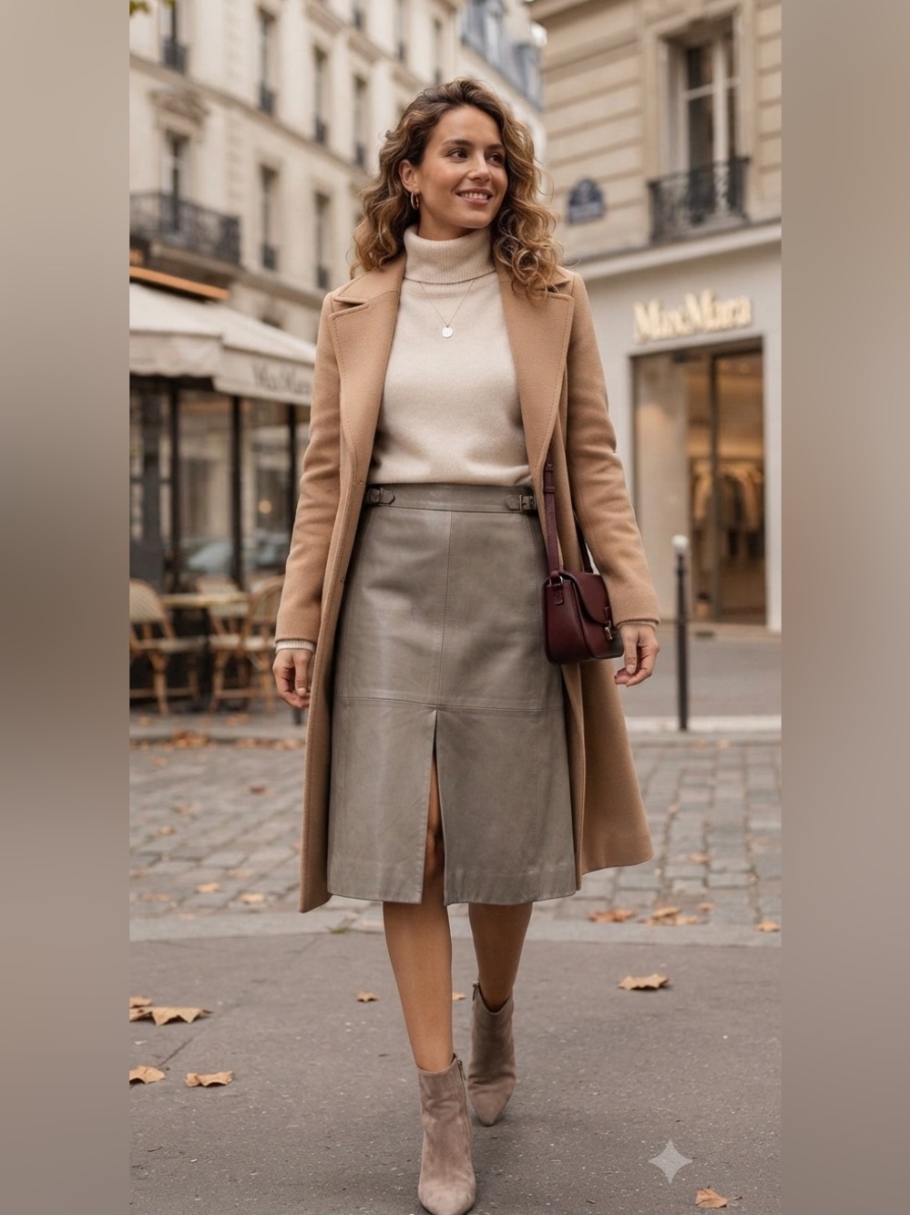 MaxMara gray leather skirt